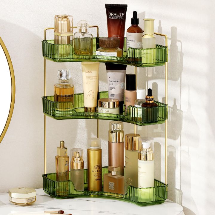 Corner Bathroom Counter Organizer Bathroom Countertop Shelf Makeup Organizer for Vanity Perfume Tray for Corner Storage