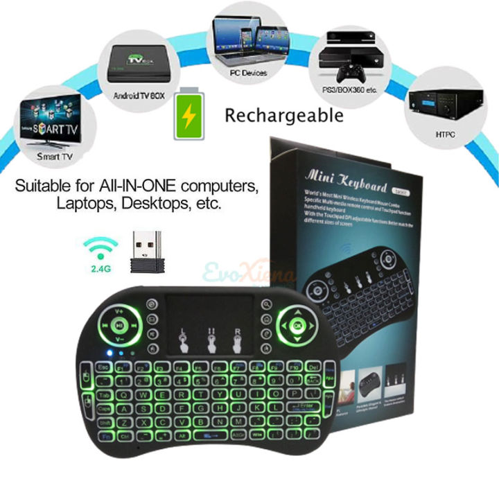 Wireless Mini Keyboard,Touchpad, Handheld, Re-Chargable 2.4G Keyboard With LED Key Back light & Battery