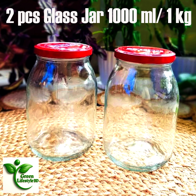 Glass Jar Storage with Cap (1000ml / 1kg) Glass Jar for Kitchen | Glass Jar Container | Premium Glass Jar for Food Storage.