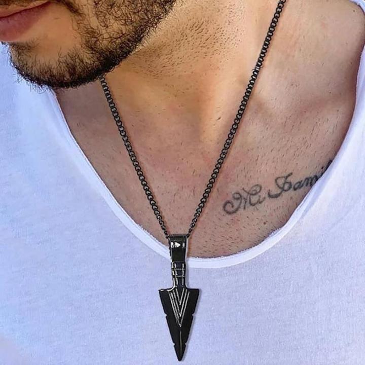 Men's Stainless Steel Cool Spearpoint Arrowhead Pendant Necklace