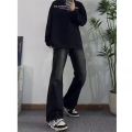 Black bootcut jeans, men's spring and summer loose straight-leg handsome high-end pants, American high street trend trousers.