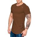 Hole ripped t shirts men short sleeve t-shirt fitness summer clothes men's funny solid tshirt streetwear slim tops tees. 