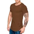 Hole ripped t shirts men short sleeve t-shirt fitness summer clothes men's funny solid tshirt streetwear slim tops tees. 