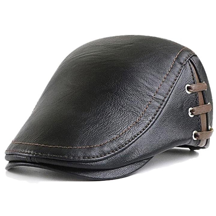Fashion PU Leather Caps Windproof Man Beret Bandage Hat Spring Flat Cap Casquette Warm Side S Boina Masculina