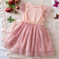 GC Toddler Baby Girl Tulle Tutu Dress Round Neck Ruffle Sleeve Outfit Star Sequins Bow Waistband Princess Dress. 