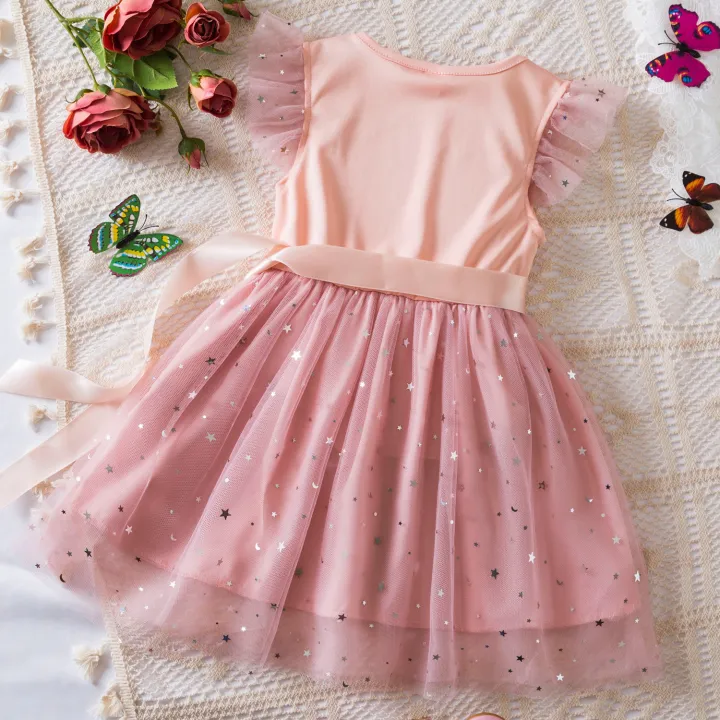 GC%20Toddler%20Baby%20Girl%20Tulle%20Tutu%20Dress%20Round%20Neck%20Ruffle%20Sleeve%20Outfit%20Star%20Sequins%20Bow%20Waistband%20Princess%20Dress%20-%20Image%202