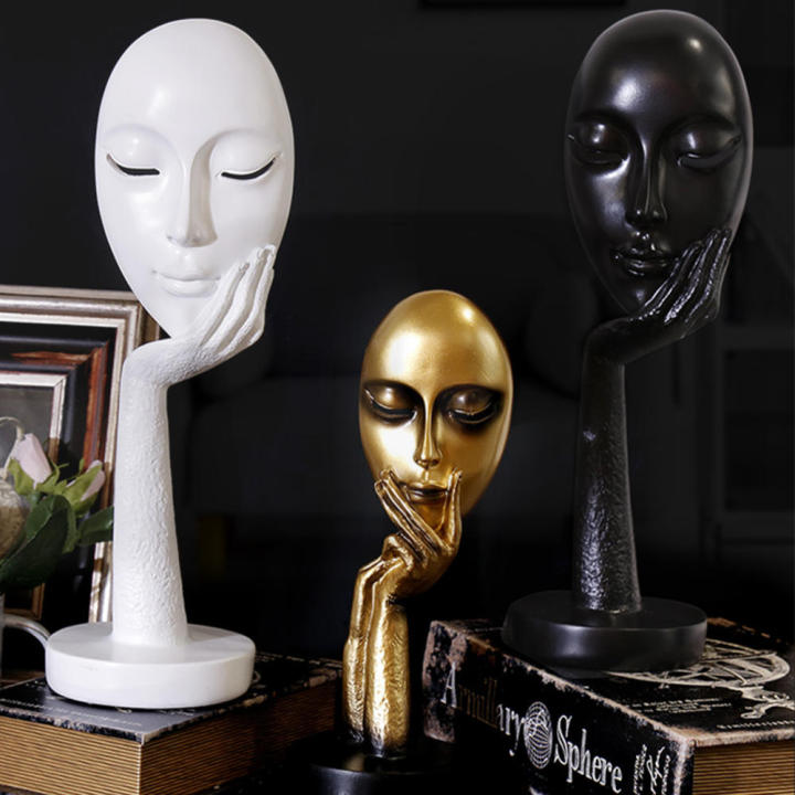 Art Character Sculpture Lady Decorative Face Statues Resin Abstract Human Modern