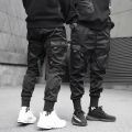 Hop Boy ckets Elastic Waist Harem Pant Men Streetwear Punk Casual Ribbons Design Trousers Jogger Male Dancing Black Pant. 
