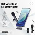 100% original K8 Mic True Wireless Microphone With Noise Cancellation Reduction 20 Meter Long Range Portable Audio Video Recording For Type C Lightning_Port Live Game Video Shooting. 