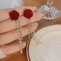 Flower Pearl Chain Tassel Stud Earrings For Women. 