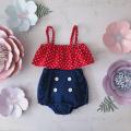 0-2T Summer Baby Clothes Set for Newborn Girls Outfits 2pcs Dot Suspender Top+Denim Bloomers Toddler Kids Infant Clothing Set. 