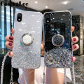 Casinglee for Samsung Galaxy A10 case Shiny Ring Glitter Soft Transparent Holder Stand Back cover with String for Samsung A10 Phone cases cover Stars Moon Girls. 