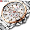 Men New CURREN Casual Sport Chronograph Men's Watch Stainless Steel Band Wristwatch Big Dial Quartz Clock With Luminous Pointers. 