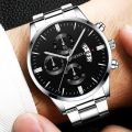 GENEVA Brand Men Quartz Watch Men's Waterproof Steel Band Calendar Business Wacthes for Men Gift Relo. 