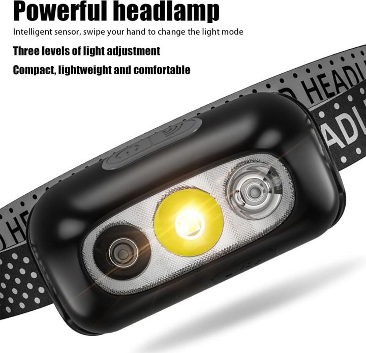 Led Headlamp,Headband Flashlight 3 Modes Waterproof Motion Sensor Lamp for Outdoor Camping Hiking Cycling Fishing Running Repairing
