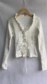 Sweet Cardigan for Women Lace Ruffles Bandage Tops Y2K Clothes Sueter Mujer Tunic Pink Cardigans Pull Femme Knit Cropped Sweater. 
