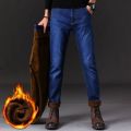 2022 Plush Wool Jeans Men's Winter Warm Thicken Thermal Trousers 28-40 Straight Stretch Streetwear Boot Cut Daily Pants for Men. 