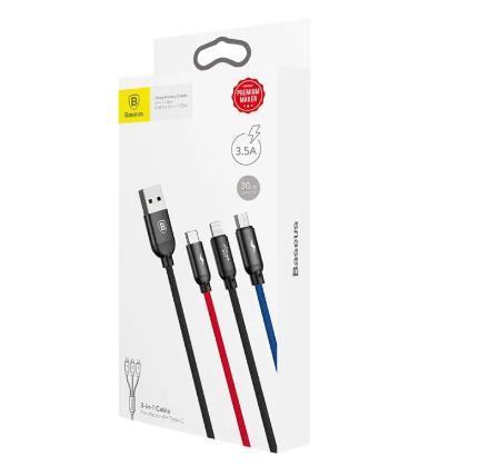 Baseus Three Primary Colors 3-in-1 usb type C, lightning , micro usb cable 30CM