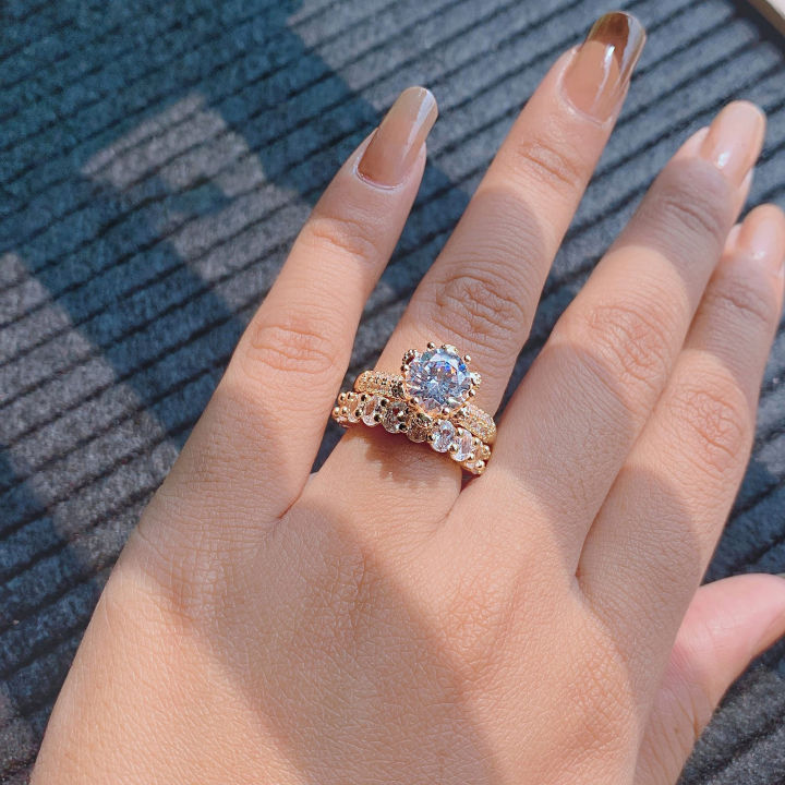 Sexy Crown ring set 10mm Clear Rose Gold Engagement Wedding Band