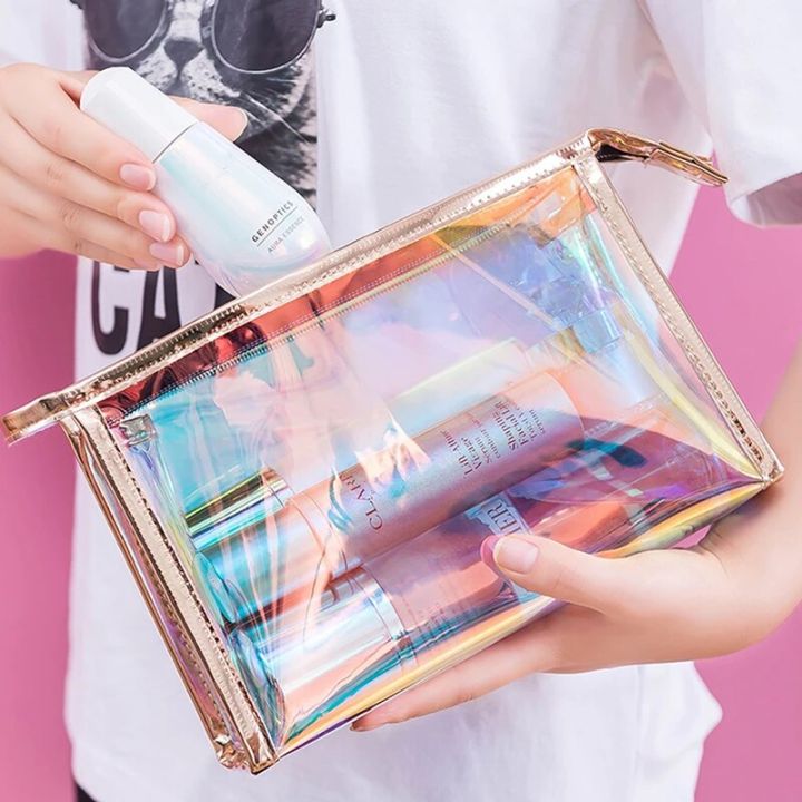 1%20Pc%20Colorful%20Holographic%20Women%20Cosmetic%20Bag%20TPU%20Clear%20Makeup%20Bag%20Beauty%20Organizer%20Pouch%20Travel%20Clear%20Makeup%20Kit%20Case%20-%20Image%202