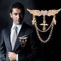 Fashion Angel Wings Heart Crystal Golden Brooch Multi-layer Chain Tassel Wings Brooch.