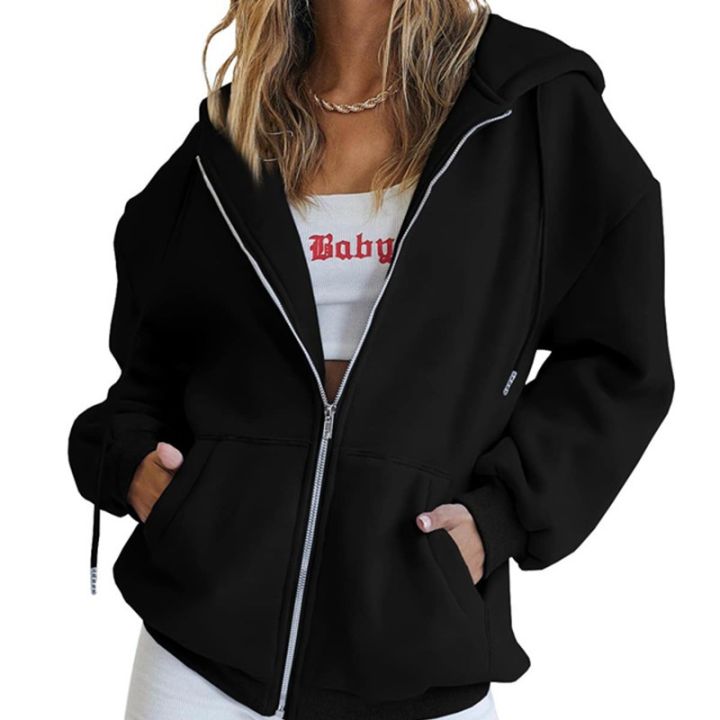Cute Hoodies Women Teenage Girl Autumn Jacket Oversized Sweatshirt Casual Drawstring Clothing Zipper Y