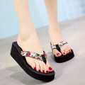 2024 summer fashion small floral flip-flops women's wedge heel platform clip flip sandals wholesale wholesale.