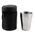 4 Pcs Polished 70ML Mini Stainless Steel SGlass Cup Drinking Glasses With Leather Cover Bag Portable Set.