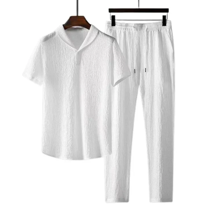 2Pcs/Set%20Summer%20Men's%20Suit%20Elastic%20Waistband%20Pleated%20Casual%20Outfit%20Men%20Business%20Short%20Sleeve%20Shirts%20Long%20Pants%20Set%20Male%20Clothing%20-%20Image%202