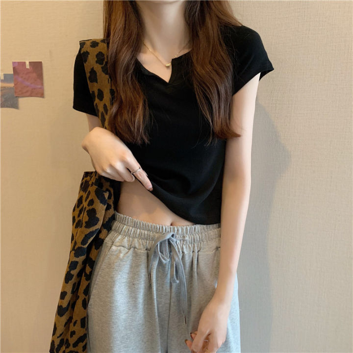Cotton%20Short%20Women's%20Summer%20Design%20Sense%20Pink%20Slim-Fit%20Navel%20Hot%20Girl%20Women's%20Clothing%20%20T%20T-shirt%20Short%20Sleeve%202024%20Summer%20New%20-%20Image%209