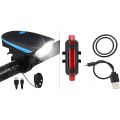 Rechargeable Cycle Light (3 Modes) and Horn (120 db) with Cycle Tail Light LED (4 Modes) Cycle Light for Bicycle Front Rear Light Combo. 