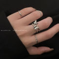 Korean style butterfly matte set for women silver ring.