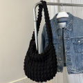 【Worldwide Delivery】 Large Capacity Shoulder Bag Embroidered Plaid Quilted Crossbody Bag Underarm Bag Tote Bag Pleated Bubbles Handbag. 