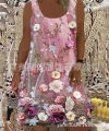 2021 Casual Floral round Neck Printed All-Matching Vest Dress.