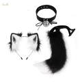 Animals Ears and Tail Cat Ear Hair Band Lovely Cat Ear and Long Tail Black White. 
