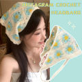 French Pastoral Style Sweet Knitted Crochet Triangle Hair Scarf Fashion Strawberry Daisy Flower Shape Headband Beach Vacation Hair Accessories 1Pcs.