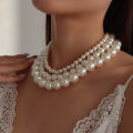 Statement Vintage Fresh Water Pearl Beaded Necklace Large Faux Pearl Choker Necklace For Women Party. 