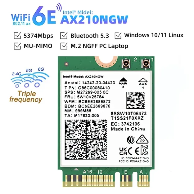 WiFi%206E%20Intel%20AX210%20Bluetooth%205.3%20M.2%20Wireless%20Card%20AX210NGW%202.4Ghz%205Ghz%206Ghz%205374Mbps%20802.11ax%20Wifi%206%20Adapter%20For%20laptop%20and%20PC%20-%20Image%205