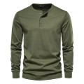 Autumn Henley Collar T Shirt Men Casual Solid Color Long Sleeve T Shirt for Men High Quality 100% Cotton Fashion Mens T Shirts.
