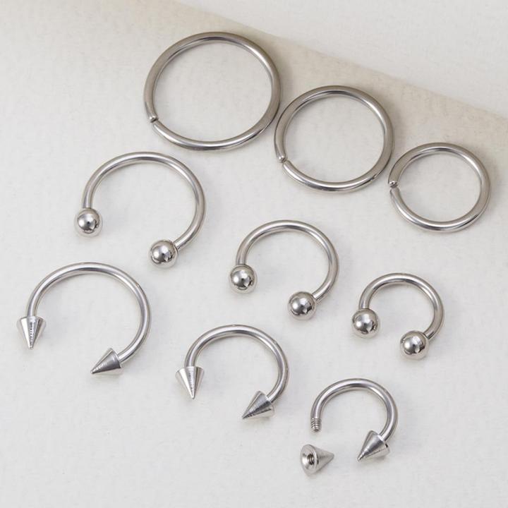 9pcs Hoop Earrings Smiley Nose Ring Septum Real Piercing Bar Set Ear Cartilage Tragus Helix Lip BCR Circular Barbell Jewelry 16G