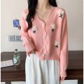 Korean Style Autumn and Winter New Sweet Gentle Style Three-Dimensional Flower Beaded Knitted Cardigan Women's Soft Glutinous Age-Reducing Sweater Coat. 