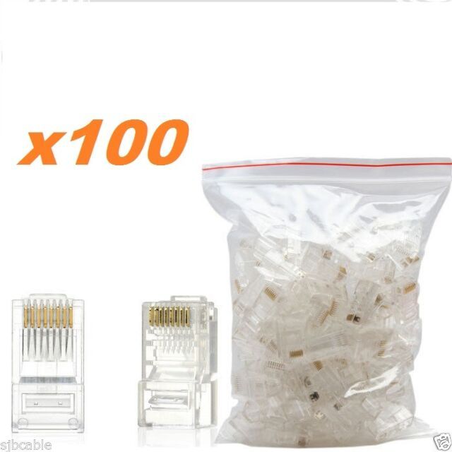 RJ45 Plug Ethernet Gold Plated Network Connector - 100PCS RJ45 Network ...