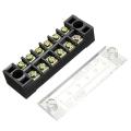 Terminal Block With Cover Connector TB-2506 600V 25A 6-Pole Double Row Screw Fixed Barrier Wire Crimp 6 Position Panel Mount.