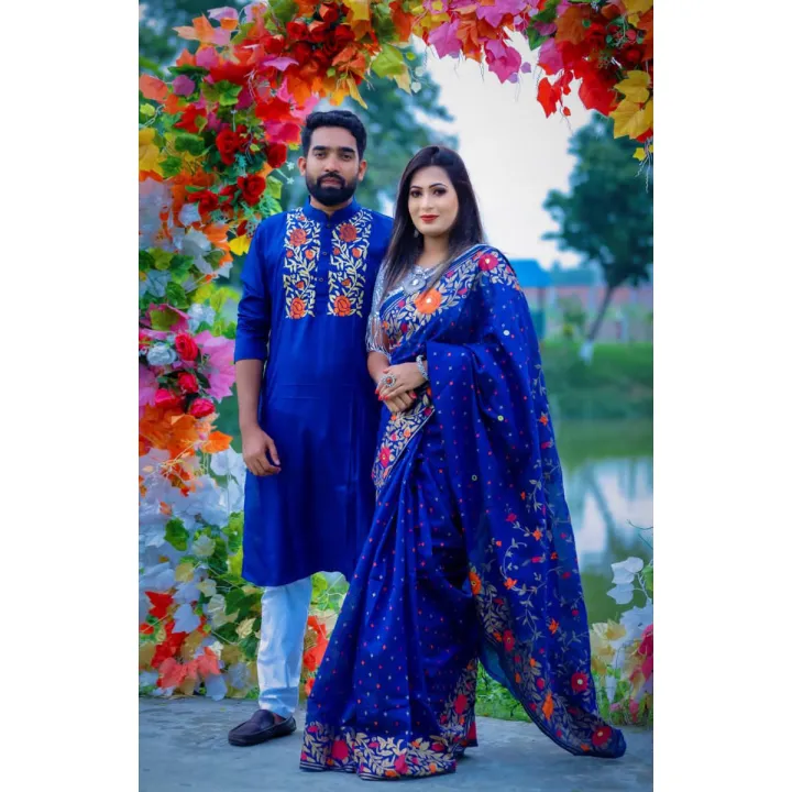 Eid%20New%20Dhupiyan%20Silk%20Sharee%20and%20Cotton%20panjabi%20For%20Combo%20Couple%20Dress%20-%20Image%202