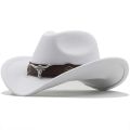 Western Cowboy Hat 3 Sizes Black Woolen Jazz Top Hat Men Ethnic Style Cow Head Ribbon Felt Cap Women Children Riding Fedora Hat. 