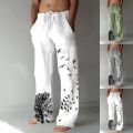 Men's Baggy Cotton Linen Pants Casual Pockets Wide Leg Pant Full Length Drawstring Men Plus Size Loose Vintage Pants Streetwear.
