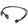 30CM 10 Pin Motherboard Female Header to 2 Port Dual USB 2.0 Male Adapter Dupont Y Splitter Cable (10Pin/2AM).