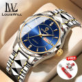 LouisWill Men's Fashion Watch Quartz Watches Double Calendar Watch Diamond Inlaid 30M Waterproof Watch Luminous Quartz Watch Steel Band Watch Luminous Pointer Wrist Watches for Men. 