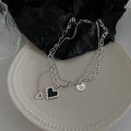 Trendy Punk Mosaic Pixel Double Layer Necklace Charm Gothic Clavicle Chain Metal Black Heart Pendant Necklace for Women Girls Party Jewelry Gift.