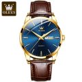 "Olevs 6898 Brown PU Leather Analoge Wrist Watch For Men - RoyalBlue & Brown " - Watch For Men - Watch. 